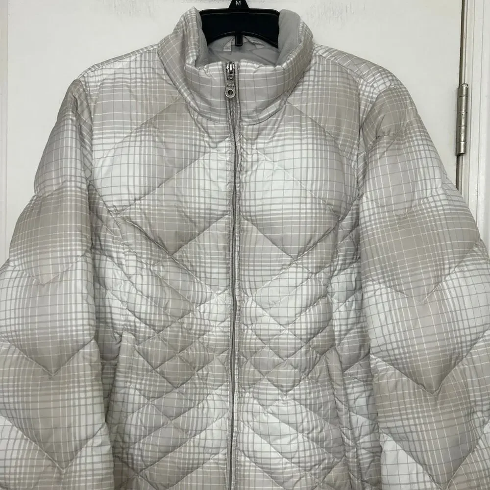 Eddie Bauer Down Quilted Puffer Coat Gray/White XLP Outdoor Winter